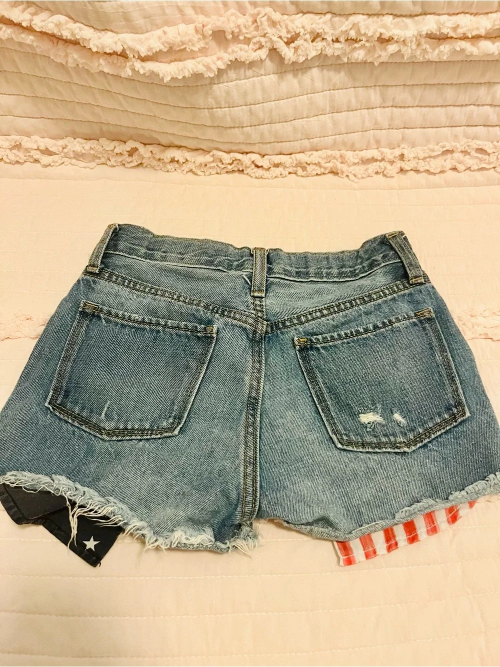 Old Navy Denim Shorts with American Flag Red, White, & Blue Pocket Details - Picture 8 of 12